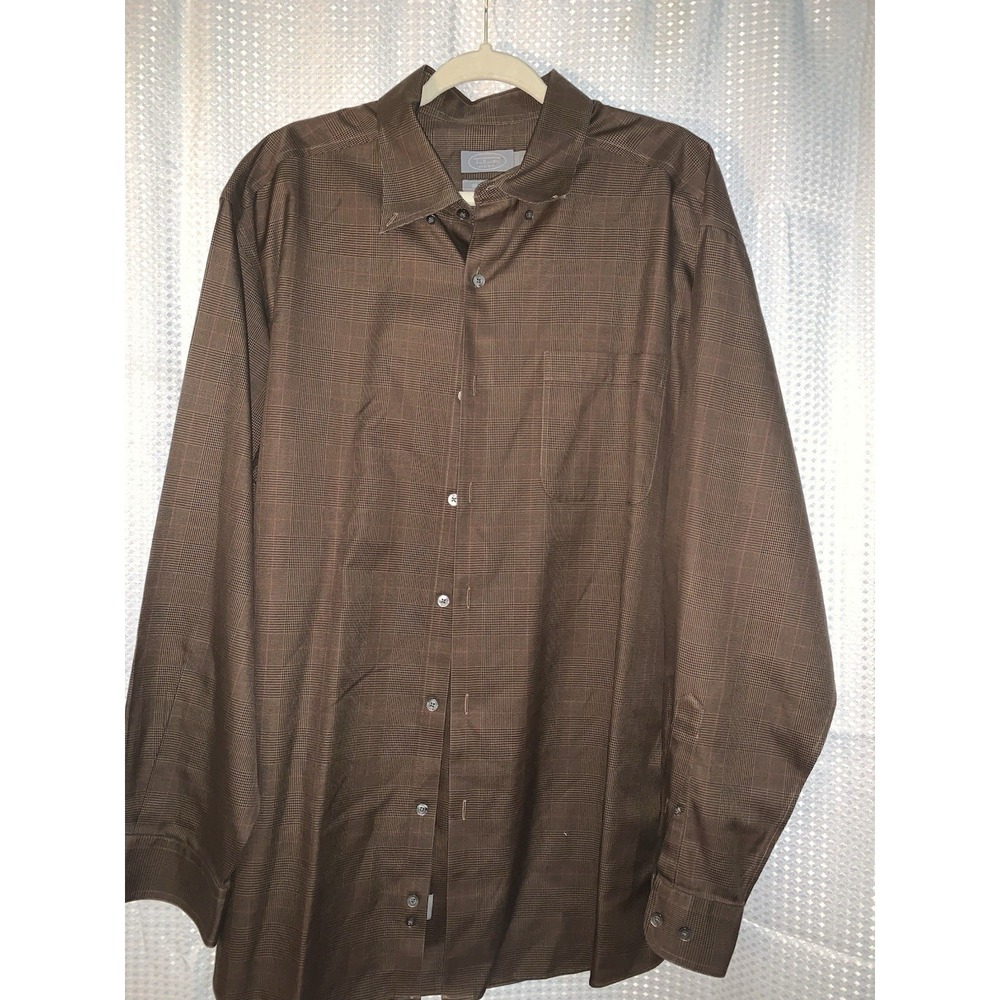 Talbots Men's Shirt‎ Brown Windowpane Long Sleeve Button Up XL